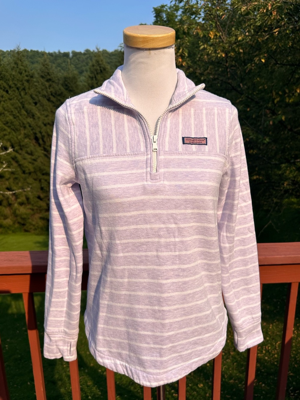 Vineyard Vines Lavender & White Striped Quarter-Zip Pullover